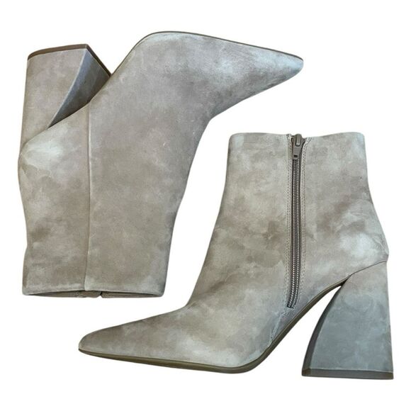 Gianni Bini Callen Ankle Booties Tan Suede Block Heel Boots Zip Close 8.5 - Picture 4 of 8